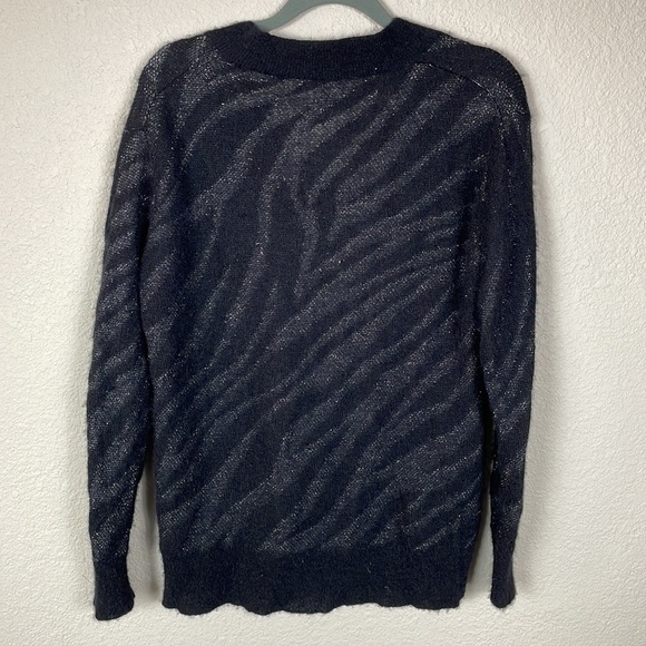 Rag & Bone Germain V Neck Sweater Zebra Stripe Metallic Black Silver Alpaca XS - Picture 7 of 13